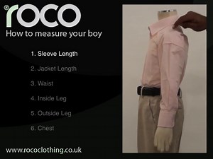 http://www.rococlothing.co.uk/boys-formal/suits.html - A helpful guide to measuring for boys suits. When buying a boys suit it is helpful if you know his correct measurements beforehand. This video pinpoints the most important measurements that you need and how to take them correctly. Roco Clothing has been selling boys suits for over 20 years. We sell a wide range of high quality boys suits suitable for young boys aged from 3 months up to 15 years of age. Our range includes boys wedding suits, 