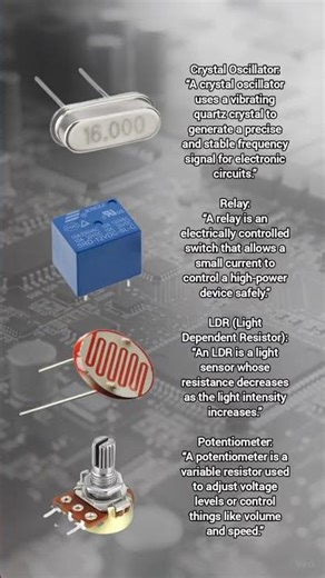 The crystal oscillator, Relay, LDR & Potentiometer