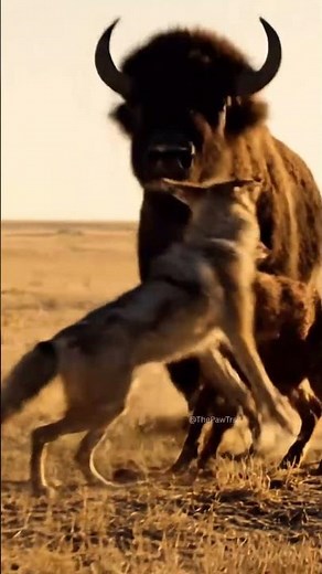 Mama Bison Charges Coyote to Save Calf! 🐂🐺