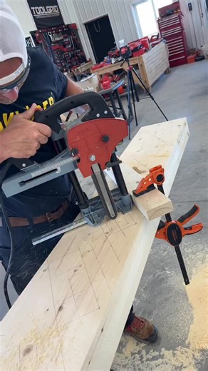 Easily one of the funnest builds I’ve done was this set of mass timber stairs. Here using the @mafellusa chain mortiser to cut out the pass through mortises | The Dusty Lumber Co.