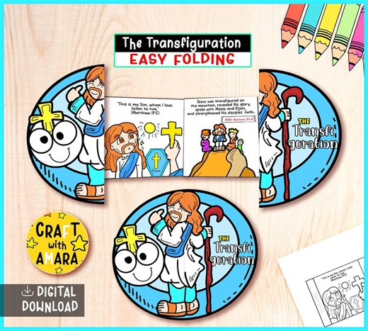 The Transfiguration Easy Coloring Folding Surprise Bible Craft: Christian Early Church Activity Sunday School Bible Verse, Jesus Death
