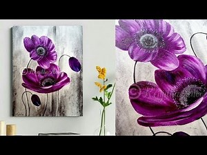 cool & colorful acrylic painting | large canvas painting PURPLE floral | For Beginners