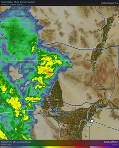 Radar 8:42 AM: showers ahead of a strong cold front have begun to overspread Imperial and Eastern Riverside Counties and will continue moving eastward through the morning. Slow down when encountering wet roads, and be aware of strong winds picking up behind the front. #cawx | US National Weather Service Phoenix Arizona