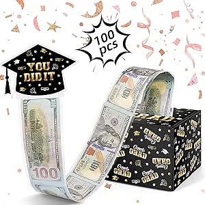 2025 Graduation Money Box for Cash Gift Pull - Graduation Gift - 100 Pack Surprise Box Explosion Gift - DIY Grad Card Box - Graduation Party Supplies - Congrats You Did It! - Black