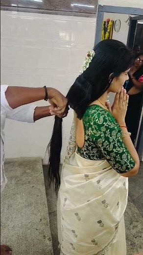 new young married women hair cutting off in temple #longhaircut #longhaircutting
