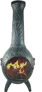 The Blue Rooster Orchid Chiminea Outdoor Fireplace in Antique Green