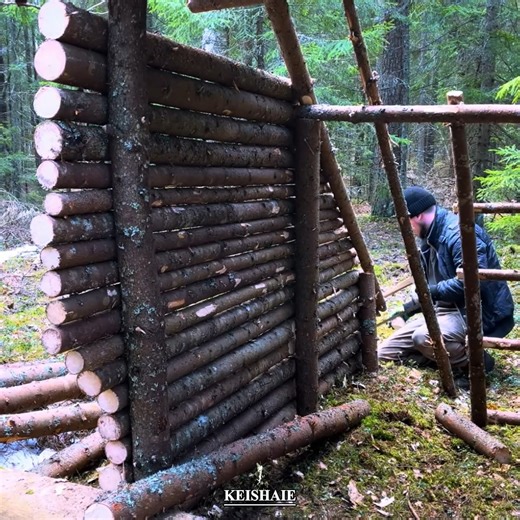 Building a Rustic Log Cabin Shelter in the Middle of the Forest #bushcraftbuild #wildcamping #survivalskills | Keishaie | Facebook