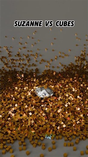 Suzanne, Sphere & Cone with cubes block rigid body simulation#rigidbody #3danimation #blender3d