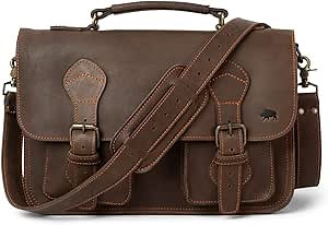 100% Genuine Full Grain Cow Leather Briefcase for Men | Denver by Buffalo Jackson | Fits 13" 14" 15" Laptop | Dark Briar w/Orange