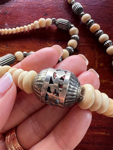 Vintage African Bone Necklace: Silver Beads, Boho Tribal Jewelry - Etsy