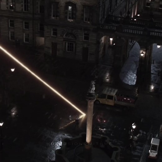 Dramatic City Night View with Light Beam Effect