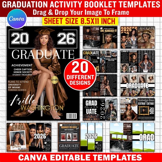 Graduation Activity Booklet | 2026 Senior GRAD Magazine, Interactive Grad Party Keepsake, Reflection & Game Booklet, Canva Editable Template - Etsy