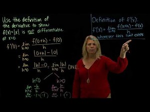 Show Absolute Value Function Not Differentiable at x = 0