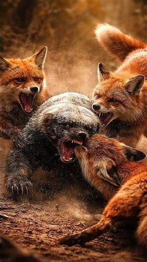 Honey Badger vs Two Foxes 😱 | Brutal Fight in the Wild