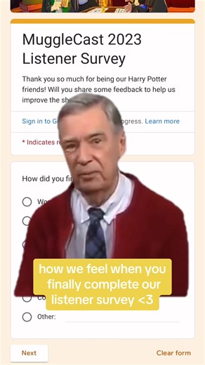 5 comments | Has MuggleCast ever made you smile? Roll your eyes?! Are we your Harry Potter besties?! Tell us how you FEEL. Help us learn more about what you love about the show, how we can improve, and your opinions on future projects by filling this out! ➡️https://docs.google.com/forms/d/e/1FAIpQLSdmPV35l6Jx1cM4mzE0MQeG0OpSjsEv_dkKJOq9eZyBKJe67g/viewform We love you (say it back). | MuggleCast | Facebook