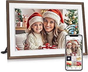 Frameo 10.1" Digital Picture Frame, Smart WiFi Digital Photo Frame with 1280x800 HD IPS Touch Screen 32GB Storage Auto-Rotate Wall Mounted, Share Photos/Videos Remotely(Brown&White)
