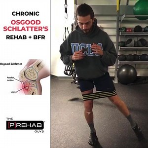 Chronic Osgood Schlatter's Rehab + BFR . 🦵 Here are some clips over a variety of sessions of @steves_____ rehab with Mike. Steven underwent a procedure to remove a tibial exostosis. As a kid, he had Osgood Schlatter’s disease, which left an extra bone growth on his tibial tuberosity and fragments of bone embedded in his patellar tendon. . 📝 Usually this is managed conservatively as a kid, and typically doesn’t cause any lingering pain or disability as an adult. However in Steven’s case, it did