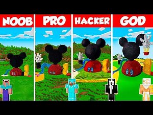 Mickey Mouse Club Build Battle Challenge - Noob vs Pro vs Hacker vs God - Minecraft Animation