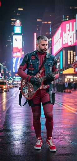 Deadpool playing guitar