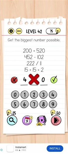 Brain test level 42. get the biggest number possible.