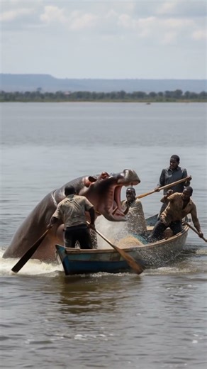 A hippo attacked a boat with people #aiwildlife #animallife #wildanimals