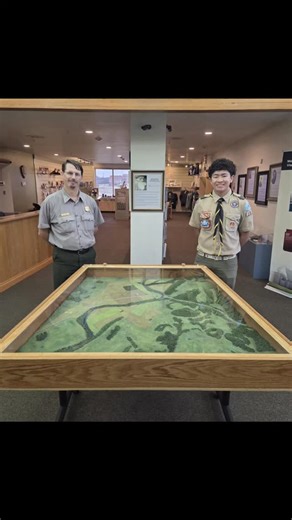 Congratulations to Scout Derek Schaerdel of Troop 1812 on the recent completion of his Eagle Scout Project! Derek and his team built this beautiful display case and mounted it on a rolling tabletop. This will allow Monocacy National Battlefield staff to use, move and store the map far easier than before. Speaking of the map. Sharp-eyed visitors may recognize it. That's the old electric map from the previous museum! Though no longer electrified, the Monocacy rangers will be touching up and adding