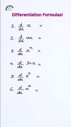 Basic Formulas for Differentiations💯| Basic Calculus Formulas #calculus #differentiation #formulas