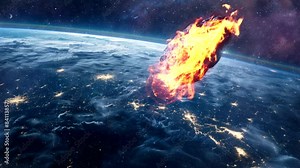 asteroid rock fall to earth, comet on space galaxy danger video looping background 4k