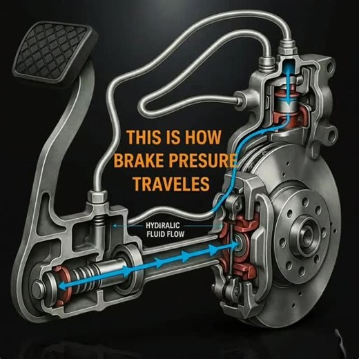 your mechanic | Hydraulic Brake System – Explanation (as shown in the image) This image explains how brake pressure travels in a hydraulic braking system... | Instagram