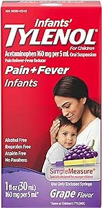 Infants' Tylenol Oral Suspension Liquid Medicine with Acetaminophen, Baby Fever Reducer & Pain Reliever for Minor Aches & Pains, Sore Throat, Headache & Toothache, Grape Flavor, 1 fl. Oz