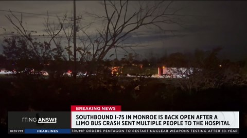 I-75 in Monroe County, Michigan reopens after limousine bus overturns