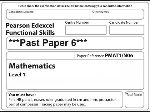Functional Skills Maths L1 Past Paper 6 Pearson Edexcel