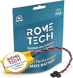 Rome Tech CR1220W CMOS Battery for Medion Akoya P2212T S2218 MD99595 - Laptop Backup BIOS RTC 3V CR 1220 Battery with 2 Wire Cable FI Connector (1-Pack)