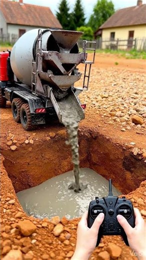 RC Concrete Mixer Filling a Hole with Fresh Cement#RCConcreteMixer #RCCementTruck #RCConstruction