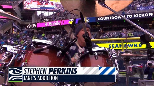 Shoutout to Stephen Perkins of Jane's Addiction for drumming with Seahawks Blue Thunder Drumline pregame. 🥁 | Seattle Seahawks