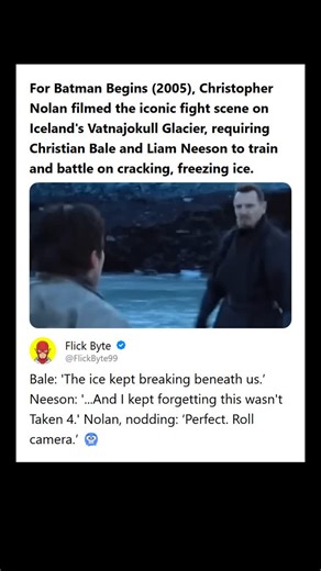 Flick Byte on Instagram: "Batman Begins 2005 Training Scene Filming on Icelands Cracking Glacier Behind the scenes of Batman Begins (2005)! The intense fight scene was filmed on Iceland’s Vatnajokull Glacier with real, cracking ice for authenticity."