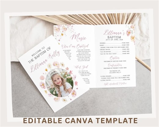 LDS Baptism Program Girl, Baptism Program LDS, Great to Be 8, LDS Baptism Program Girl, Pink Floral Baptism Program, Wildflower, Canva - Etsy