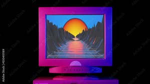 Retro pc with chroma key green screen, Old computer studio close-up, Desktop vintage retro wave display, late 90s PC mock up for 3d motion design and advertising.