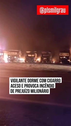 Palmeiras Mil Grau on Instagram: "Um vigilante que trabalhava em um pátio às margens da BR-153, em Uruaçu, no norte de Goiás, foi apontado pela Polícia Civil, nesta quinta-feira (5/2), como responsável por um incêndio de grandes proporções que destruiu caminhões e máquinas pesadas e causou prejuízo milionário no último dia 13 de janeiro. A investigação concluiu que o fogo começou após o funcionário adormecer com um cigarro aceso dentro da cabine de um dos veículos. No início das apurações, o vig