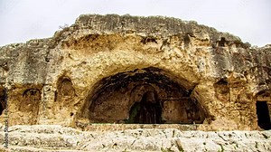 Artificial Caves (Grotta del Ninfeo) - Ancient Amphitheater In Syracuse, Sicily Italy. Static Shot