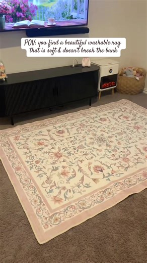 This pink floral rug from LAHome is such a dream for our playroom🌸🤍 I’m showing the 5x7 size here and it’s the perfect girls’ bedroom rug or playroom rug if you want something soft, pretty, and still practical. This is the shade pink/lorevie It’s fully washable, super soft to the touch, and has a non slip backing so it stays in place even with kids running and playing. If you’re searching for a pink rug, girly rug, floral pink rug, kids room rug, or girls bedroom rug that actually works for re