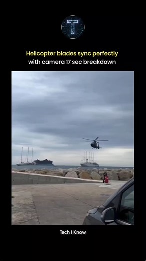 TECH I KNOW on Instagram: "This video captures a fascinating optical illusion known as the stroboscopic effect. As the helicopter maneuvers through the air and prepares for landing, its rotor blades appear completely stationary or move in slow, jerky increments despite the engine clearly being at full power. 🚁 ​This phenomenon occurs because the helicopter's rotation speed perfectly synchronizes with the frame rate (FPS) of the camera. Essentially, the camera captures an image every time the bl