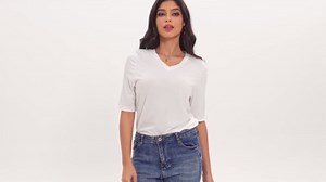 Casual V Neck T-Shirts for Women, Trendy Half Sleeve Elbow Length Tops