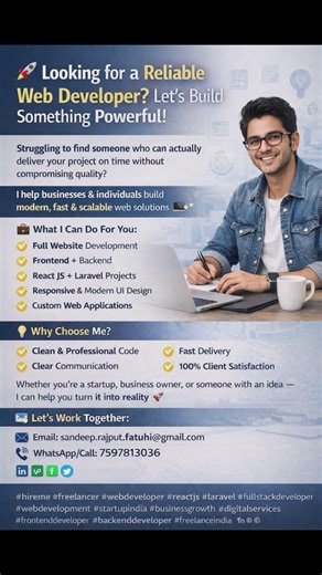 🚀 Need a Web Developer? | React JS + Laravel Expert | Hire Me Now 💻🔥