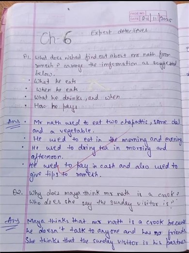 Class 7 English chapter 6 expert detective question answer #class7