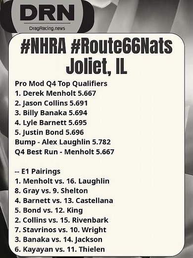 #NHRA #Route66Nats Pro Mod Final Qualifying Update