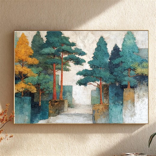 Modern Geometric Tree Wall Art, Contemporary Forest Canvas Print, Abstract Nature Landscape Decor - Etsy