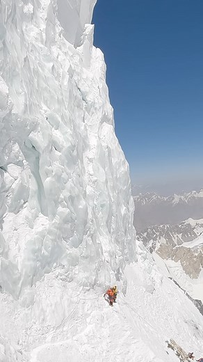 Crossing K2 bottleneck, overhung by huge searcs , during the descend from the summit, July 22, 2021. Mingma David took this video as I was crossing. #k2 #himalayas #climbing | Fahad Badar