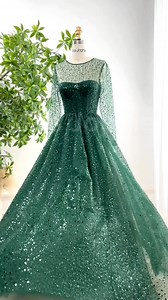 125K views · 2.9K reactions | Corset long sleeves sequin dark green elegant evening dress #dress #gown #fashion #prom2025 #WeddingGuestDress #EveningGown #sewing #creative #hautecouture #custommade #promdress | Miss Jophiel | Facebook