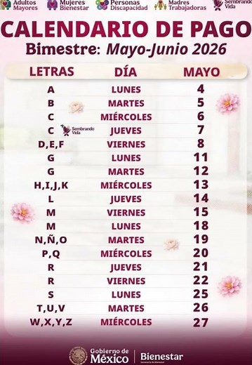 CALENDARIO DE PAGOS Pensión Bienestar MAYO-JUNIO 2026: ¿Cuándo cobras? 📅